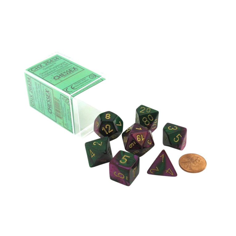 CHX26434 - Chessex 7 Die Set Green Purple/Gold Gemini