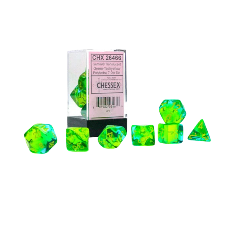 CHX26466 - Chessex 7 Die Set Gemini Translucent Green-Teal/Yellow