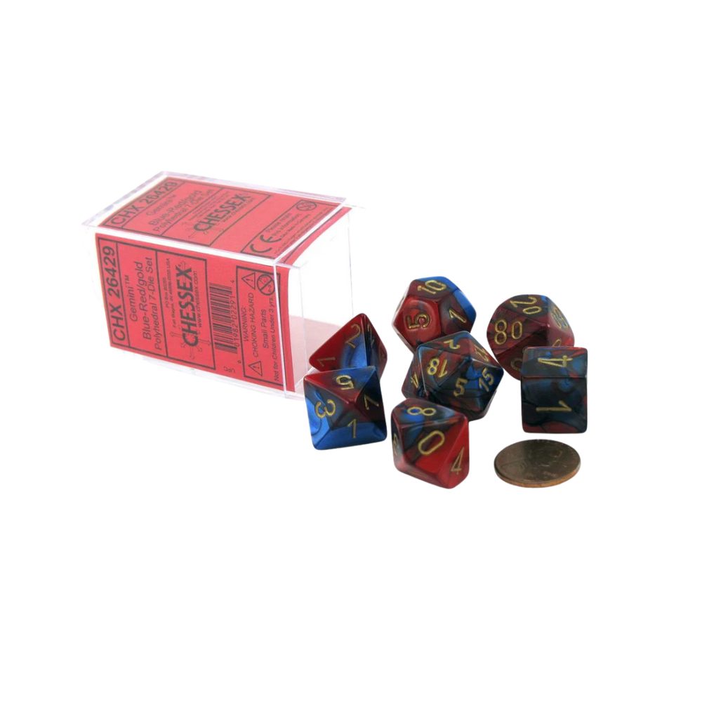 CHX26429 - Chessex 7 Die Set Blue Red/Gold Gemini