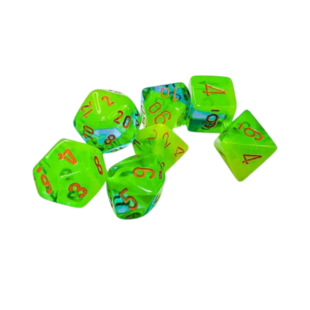 CHX26470 - Chessex 7 Die Set Plasma Green-Teal/Orange Gemini