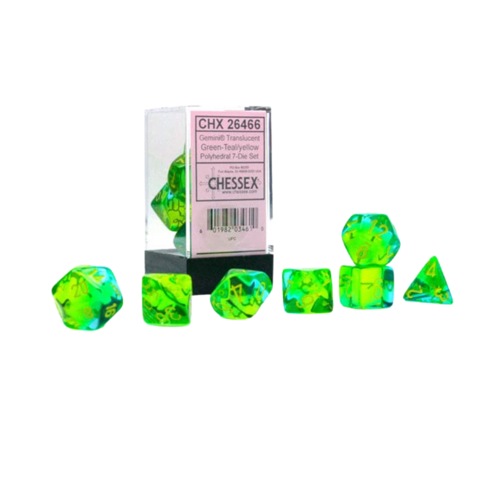 CHX26466 - Chessex 7 Die Set Gemini Translucent Green-Teal/Yellow