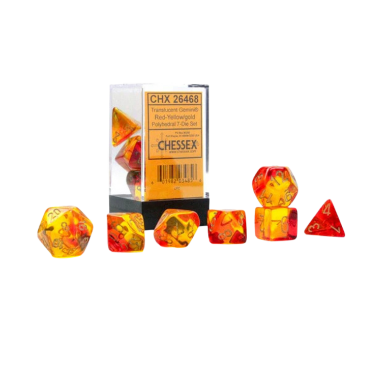 CHX26468 - Chessex 7 Die Set Gemini Translucent Red-Yellow/Gold